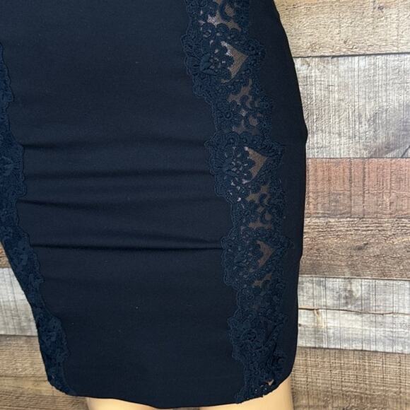 Rebecca Taylor Black Sleeveless V-Neck Sheath Sheer Lace Inset Dress Size 4 - Picture 3 of 9